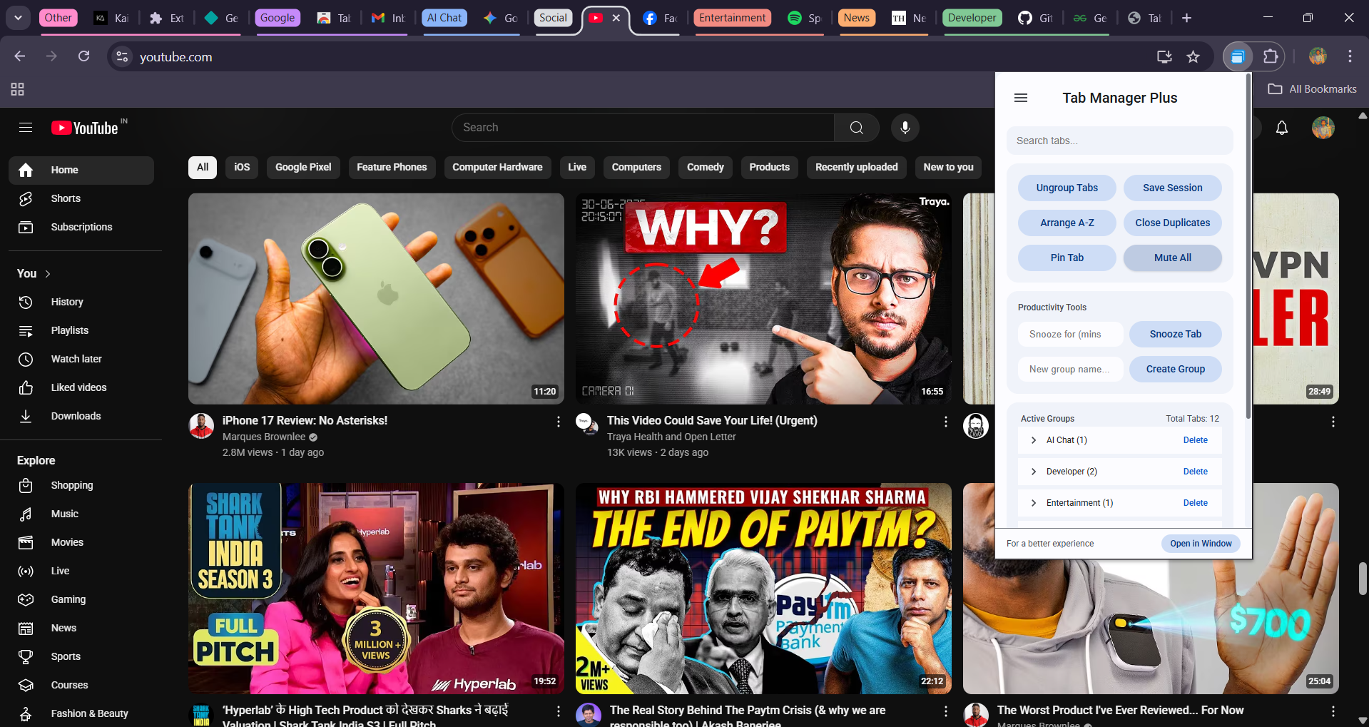Screenshot of the Tab Manager Plus main view